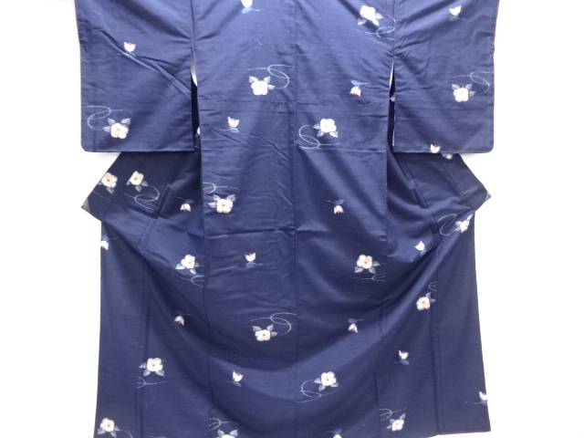 花模様織出し手織り紬着物